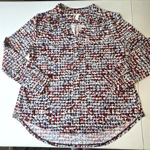 Cato Womens Large Abstract Top Blouse Long Sleeve Stretch V-Neck Business Casual